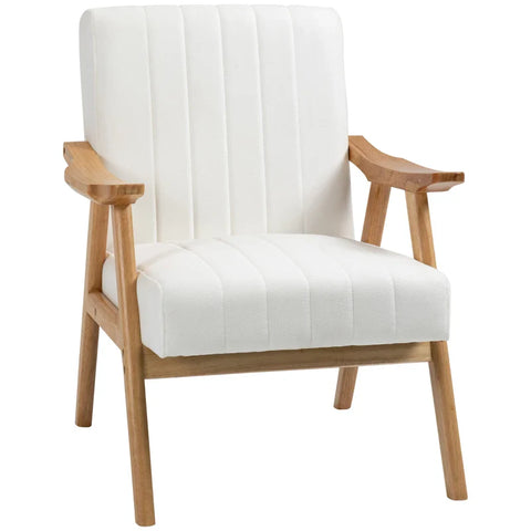 Rootz Upholstered Armchair - In Scandi Design - Velvet Look - Solid Wood Frame - Rubber Wood - Natural + Cream - 68 x 74 x 82cm