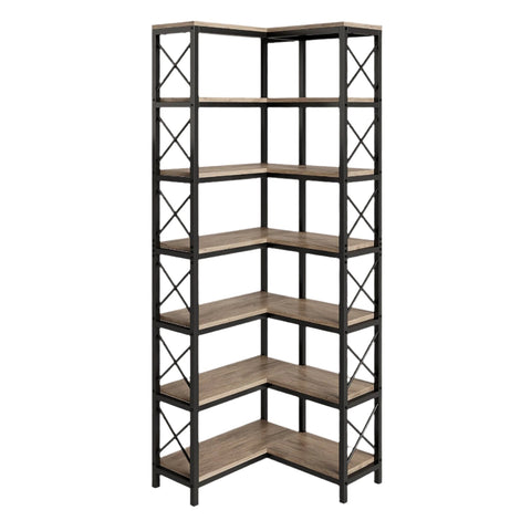 Rootz 7-Shelf Bookshelf - Display Rack - Storage Unit - Corner Optimization - 60cm L x 60cm D x 200cm H