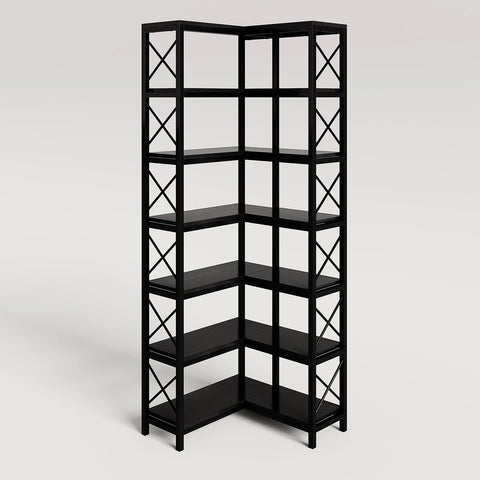 Rootz 7-Shelf Bookshelf - Display Rack - Storage Unit - Corner Optimization - 60cm L x 60cm D x 200cm H