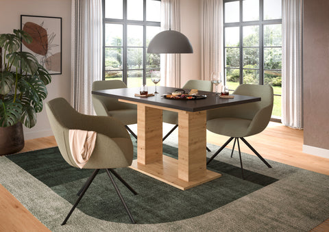 Rootz Extendable Dining Table - Brown and Grey Imitation - Space-Saving - 150-190x76x80 cm - Double Column Base - Easy to Clean
