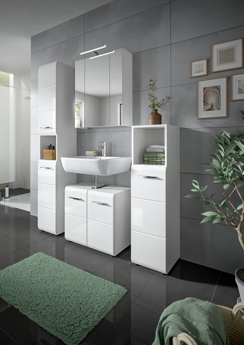 Rootz 5-Piece White Bathroom Set - Vanity Ensemble - Luxury Bathroom Furniture - Easy Assembly - 150cm x 185cm x 30cm