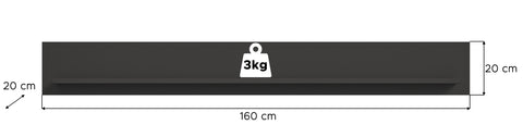 Rootz Wall Shelf - Grey Matt Deep-Drawn - Easy-Care Surface - High-Quality Finish - 160cm x 20cm x 20cm
