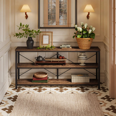 Rootz Extra Long Table - Sofa Table - Console Table - Ample Storage - 180cm L x 30cm W x 91cm H - Rustic Design