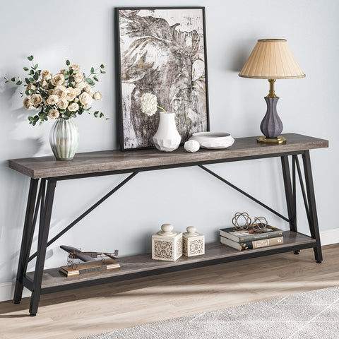 Rootz Industrial Sofa Table - Rustic Console Table - Entryway Table - Ample Storage Space - 180.00 cm L x 29.50 cm W x 80.00 cm H