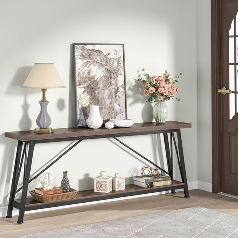 Rootz Industrial Sofa Table - Rustic Console Table - Entryway Table - Ample Storage Space - 180.00 cm L x 29.50 cm W x 80.00 cm H