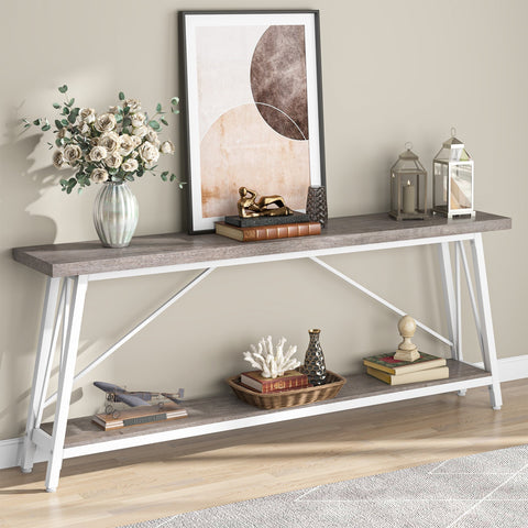 Rootz Industrial Sofa Table - Rustic Console Table - Entryway Table - Ample Storage Space - 180.00 cm L x 29.50 cm W x 80.00 cm H