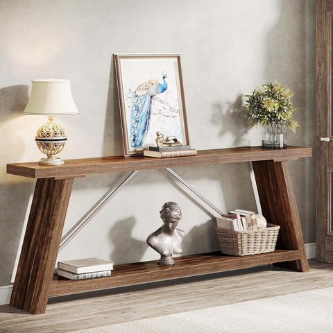 Rootz Industrial Sofa Table - Rustic Console Table - Entryway Table - Ample Storage Space - 180.00 cm L x 29.50 cm W x 80.00 cm H