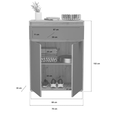 Rootz Torino Shoe Cabinet - Closet Organizer - Entryway Furniture - Oak Wood - 76cm x 102cm x 35cm - Gray Imitation - FSC Certified