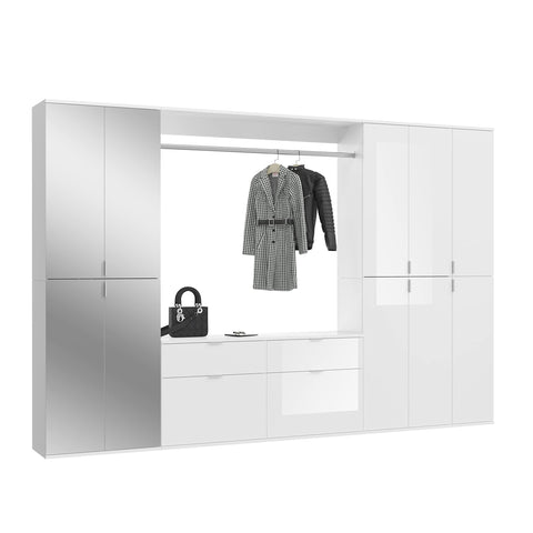Rootz Wood Systematic Wardrobe - High-Gloss White Material - Shoe and Bag Storage - 273cm x 193cm - Sustainable FSC Certified Production