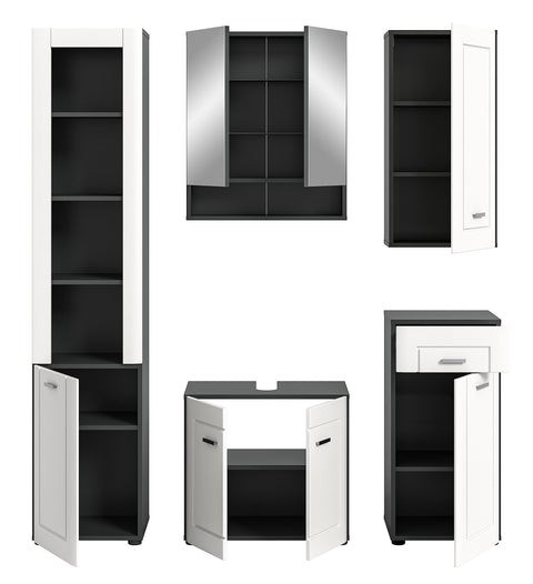 Rootz 5 Piece Set Bathroom Furniture - Vanity set - Solid Wood Furnishing - Elegant Gray Color - Sustainable Production - FSC Certified - Timeless Design - 80cm x 50cm x 180cm