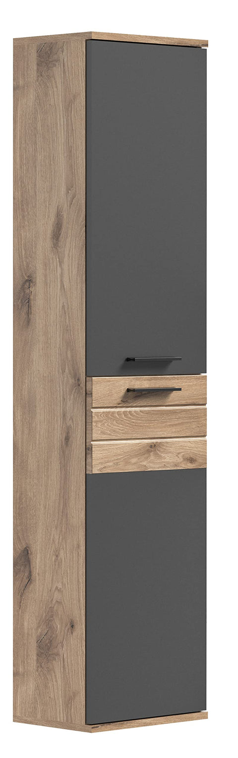 Rootz Wooden Bathroom Tall Cabinet - High Quality Storage Cabinet - Hanging Cabinet - Nox Oak Replica - 37cm x 24cm x 152cm