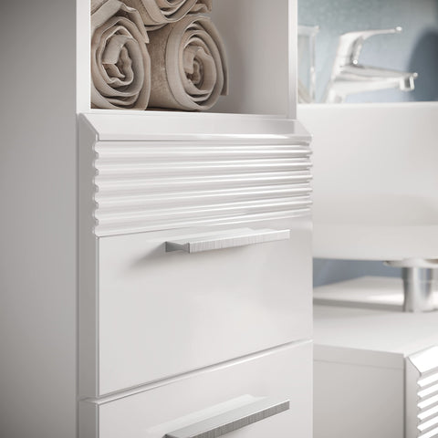 Rootz LINUS Bathroom Furniture Set - Washstand - Dresser - Solid Wood Material - White - Timeless Design - 120cm x 50cm x 180cm