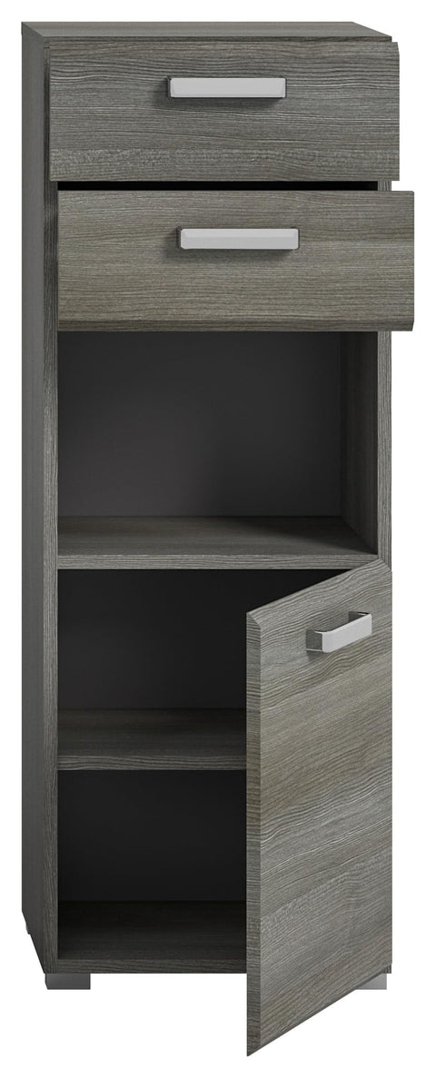 Rootz Silver Bathroom Chest of Drawers - Smoke Silver Cabinet - Wood Material - 1 Door - 2 Drawers - Timeless Design - 40cm x 109cm x 33cm