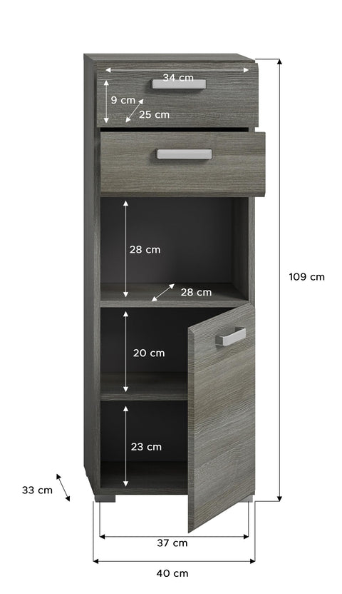Rootz 3 Piece Set Bathroom Furniture - Wood Material - Silver Finish - Compact Design - 115cm x 185cm x 37cm