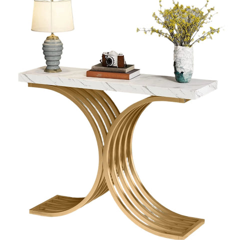 Rootz Faux Marble Console Table - Entry Table - Sofa Table - Luxury Touch - 100.0 cm L x 30.0 cm D x 82.5 cm H.