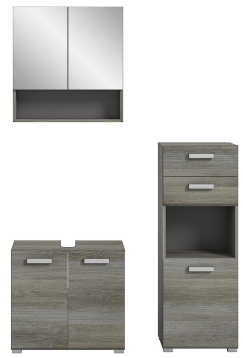 Rootz 3 Piece Set Bathroom Furniture - Wood Material - Silver Finish - Compact Design - 115cm x 185cm x 37cm