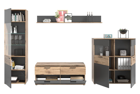 Rootz MASON Lowboard - Gray - TV Stand - Buffet - Basalt Gray Front - Nox Oak Body - Sustainable - 130cm x 53cm x 44cm
