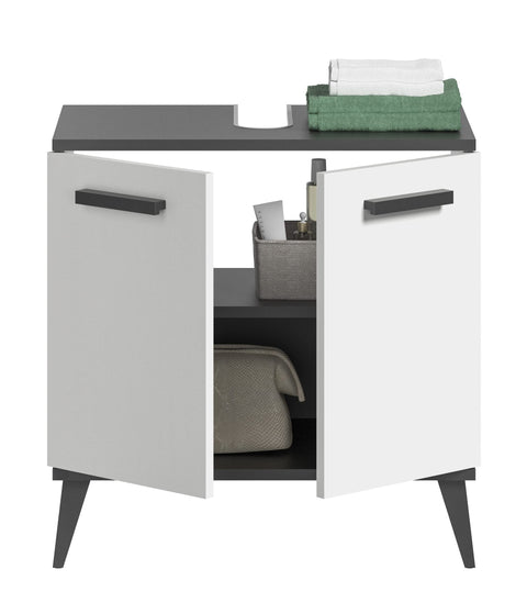 Rootz Rocket Washbasin Cabinet - White Imitation Front - Anthracite Gray Offset Body - Wood Material - 60cm x 60cm x 34cm