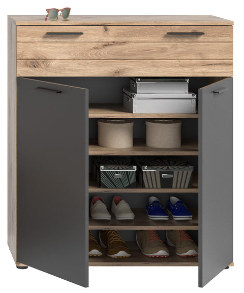 Rootz Mason Shoe Cabinet - Wooden Chest of Drawers - Shoe Storage Organizer - 90cm x 104cm x 37cm