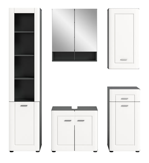 Rootz 5 Piece Set Bathroom Furniture - Vanity set - Solid Wood Furnishing - Elegant Gray Color - Sustainable Production - FSC Certified - Timeless Design - 80cm x 50cm x 180cm