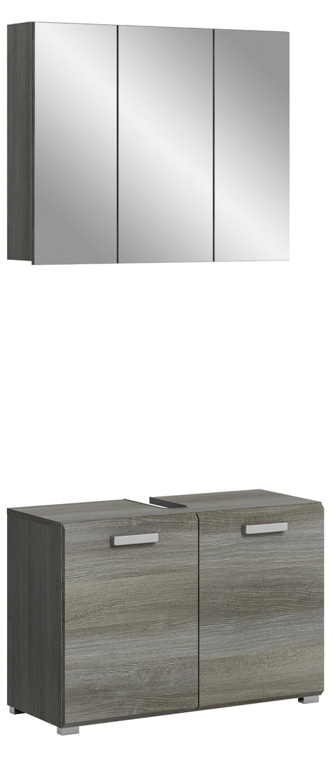 Rootz Wooden Bathroom Furniture Set - Silver Finish - 80cm x 185cm x 37cm - FSC Certified - Modular Design for Space Saving