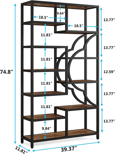 Rootz Asymmetrical Bookshelf - Display Rack - Room Divider - High Load Capacity - 30cm D x 100cm W x 190cm H