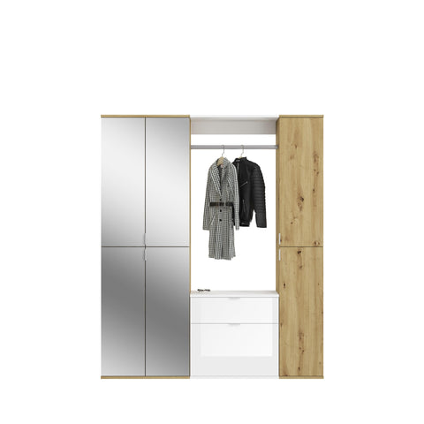 Rootz 3-Piece Wardrobe Combination - Artisan Oak Nb. - High Gloss White - Mirror Glass - Generous Storage - 152cm x 193cm x 34cm