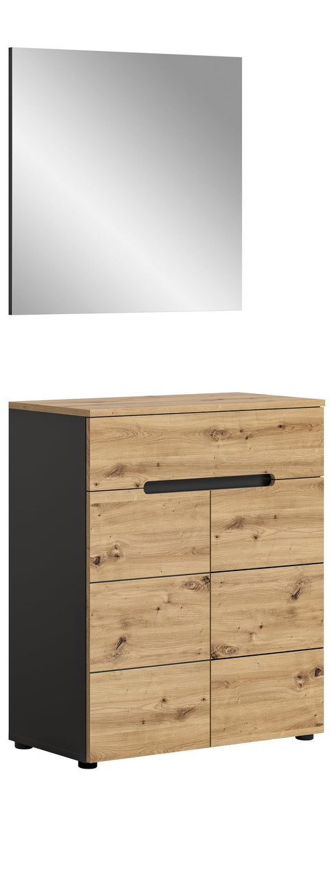 Rootz Canu Wardrobe Set - Gray - Shoe Cabinet - Wall Mirror - Sustainable - Approx. 80x190x37 cm