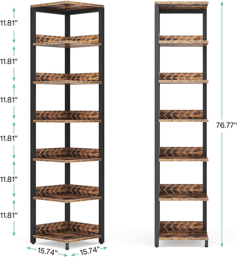 Rootz 6-Tier Corner Bookshelf - Storage Unit - Display Shelf - Maximizes Space - 40cm x 40cm x 195cm