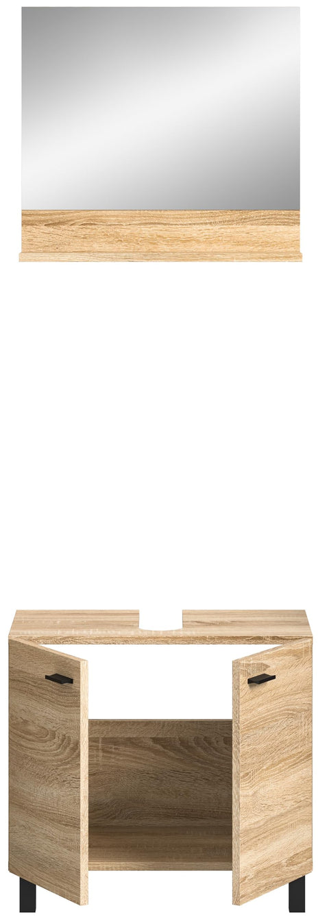 Rootz 2-Piece Set Bathroom Cabinet - Oak Sonoma Nb - Modern Cabinet - Extensive Storage - 57cm x 186cm x 33cm