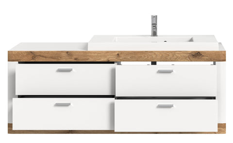 Rootz Laredo Hanging Washbasin Cabinet - White - Wood Material - Bathroom Furniture - Timeless Design - Approx. 133x49x48 cm