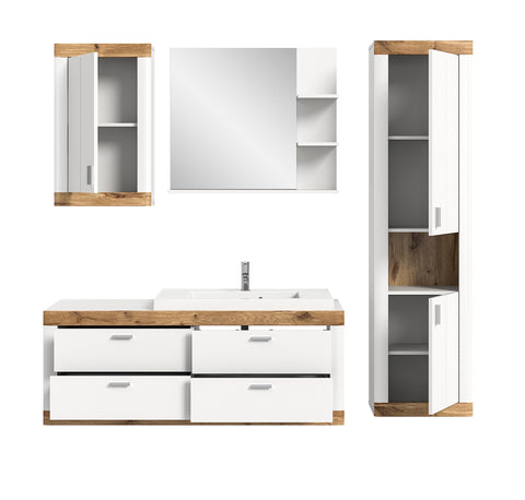 Rootz X2BE4B02 Bathroom Furniture Set - Wood Material - White - 4 Piece System - Timeless Design - FSC Certified - Easy to Clean - Dimensions: N/A