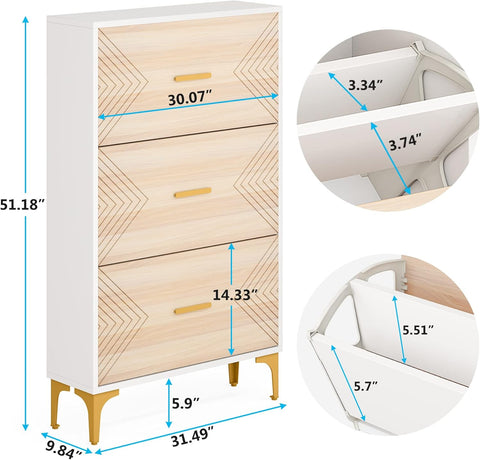 Rootz 3-Drawer Shoe Cabinet - Shoe Storage - Footwear Organizer - Maximize Space - 80cm W x 25cm D x 130cm H