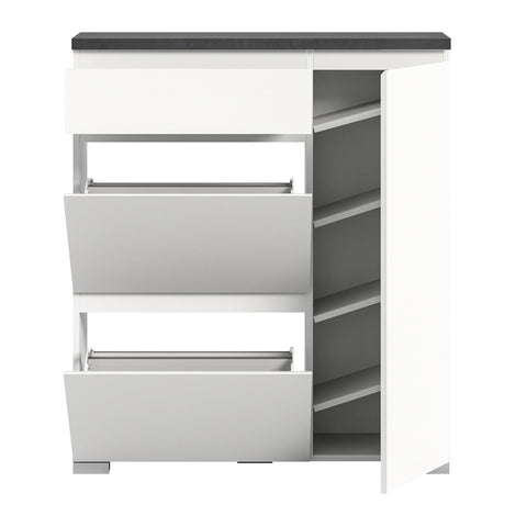 Rootz Shoe Cabinet - White Shoe Chest - Wooden Shoe Storage - Offset Industrial Gray Nb - 95cm x 109cm x 27cm