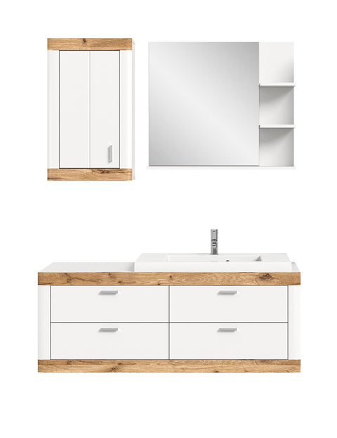 Rootz X2BE4B03 Bathroom Furniture - White Vanity Set - Wood Material - Timeless Design - FSC Certified - 3 Piece Set - Mirror - Easy Care - 70cm x 50cm x 60cm