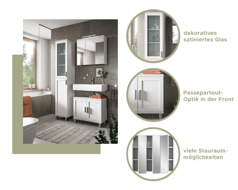 Rootz 2 Piece White Bathroom Furniture Set - Vanity - Sink Base Cabinet - Timeless Design - Modular - Sustainable - Approx. 65x188x35 cm