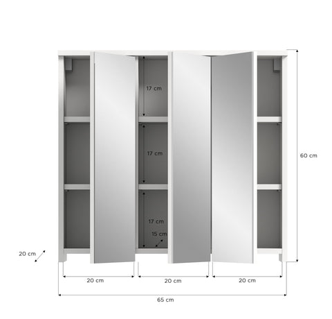 Rootz White Bathroom Mirror Cabinet - Storage Unit - Vanity Set - Timeless Design - 65cm x 60cm x 20cm