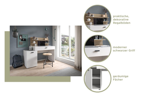 Rootz Study Desk - White NB - Oak Sonoma NB - Modern Office Furniture - 130cm x 117cm x 54cm