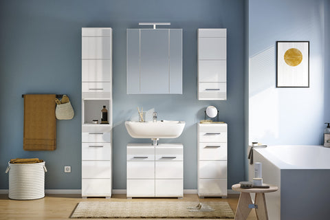 Rootz Bathroom Furniture Set - Sink Base Cabinet - Mirror Cabinet - Wood Material - White - Eco-Friendly - 120cm x 50cm x 180cm