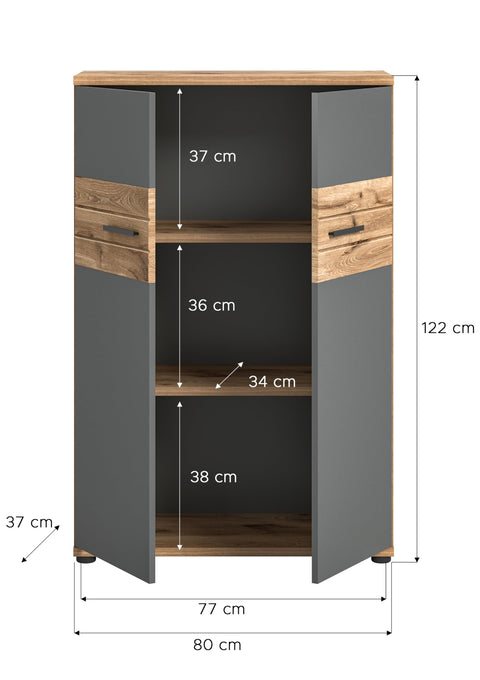 Rootz Mason Office Cabinet - Home Office Furniture - Storage Cabinet - Timeless Design - 80cm x 122cm x 37cm - Nox Oak Nb. Deposits Basalt Gray Nb.