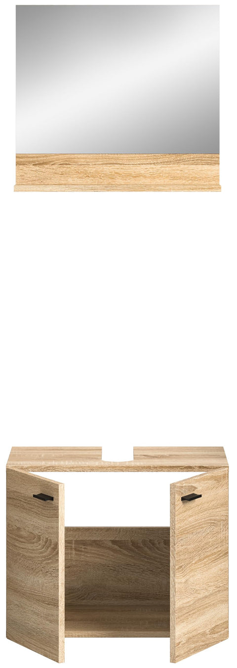 Rootz 2-Piece Set Bathroom Cabinet - Oak Sonoma Nb - Modern Cabinet - Extensive Storage - 57cm x 186cm x 33cm