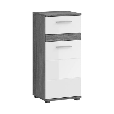 Rootz Blake Chest of Drawers - Bathroom Cabinet - Storage Unit - White High-Gloss - Smoke Silver Replica - 35cm x 79cm x 31cm