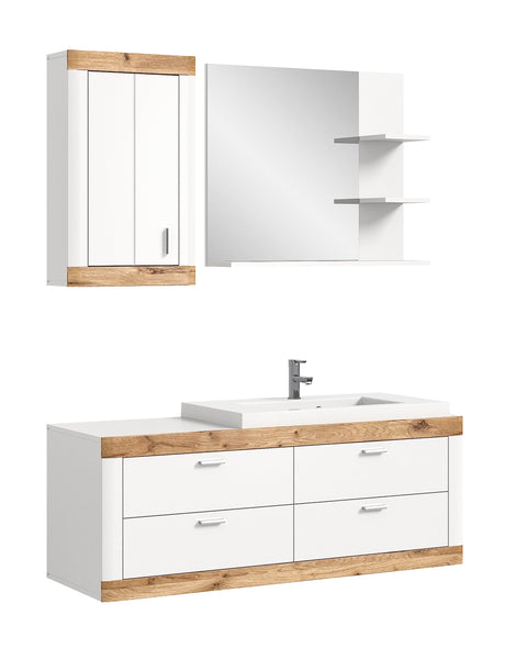 Rootz X2BE4B03 Bathroom Furniture - White Vanity Set - Wood Material - Timeless Design - FSC Certified - 3 Piece Set - Mirror - Easy Care - 70cm x 50cm x 60cm