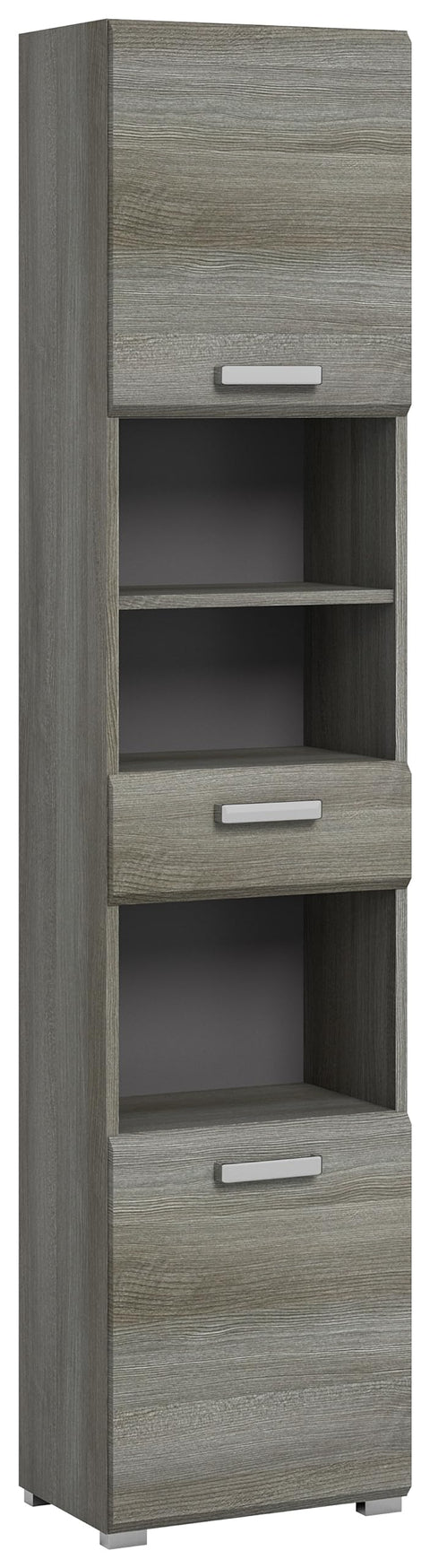 Rootz Silver Tall Cabinet - Smoked Silver Bathroom Furniture - Wooden Material - Modular Design - 40cm x 185cm x 33cm
