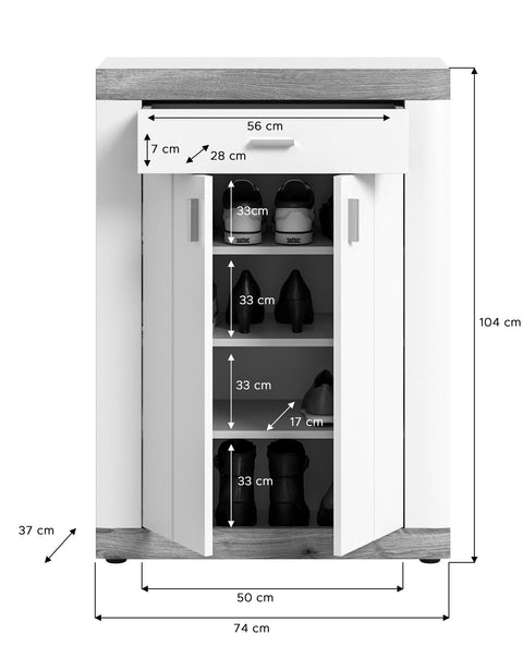 Rootz Wardrobe - Shoe Cabinet - Closet Organizer - Wood Material - White - Approx. 73x104x37cm