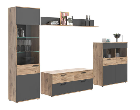 Rootz MASON Lowboard - Gray - TV Stand - Buffet - Basalt Gray Front - Nox Oak Body - Sustainable - 130cm x 53cm x 44cm