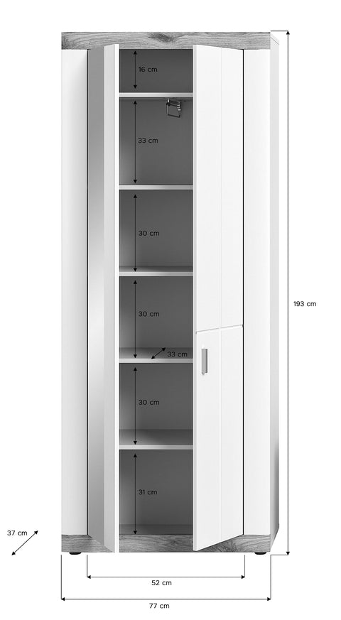 Rootz Laredo Wardrobe - Closet - Wardrobe System - White - Wood Material - Approx. 77cm x 193cm x 37cm