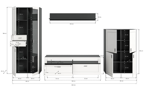 Rootz Wood 3-Piece Living Set - Grey/White Matt - Systematic Living - FSC Certified - Highboard - TV Lowboard - Wall Shelf - 120cm x 40cm x 180cm