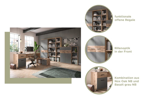 Rootz Nox Oak Nb. Mason Home Office Shelf - Bookcase - Storage Rack - Timeless Design - 40cm x 122cm x 37cm