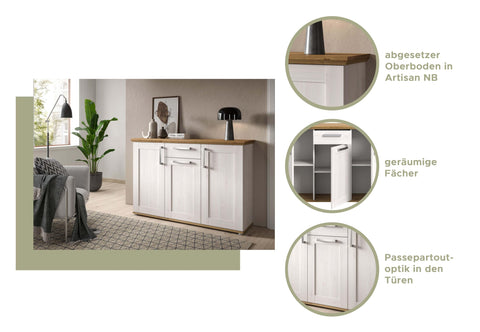 Rootz Verona Chest of Drawers - Sideboard Cabinet - Verona Sideboard - System Design - Sibiu Larch Nb. - Artisan Oak Nb. - 95cm x 92cm x 39cm